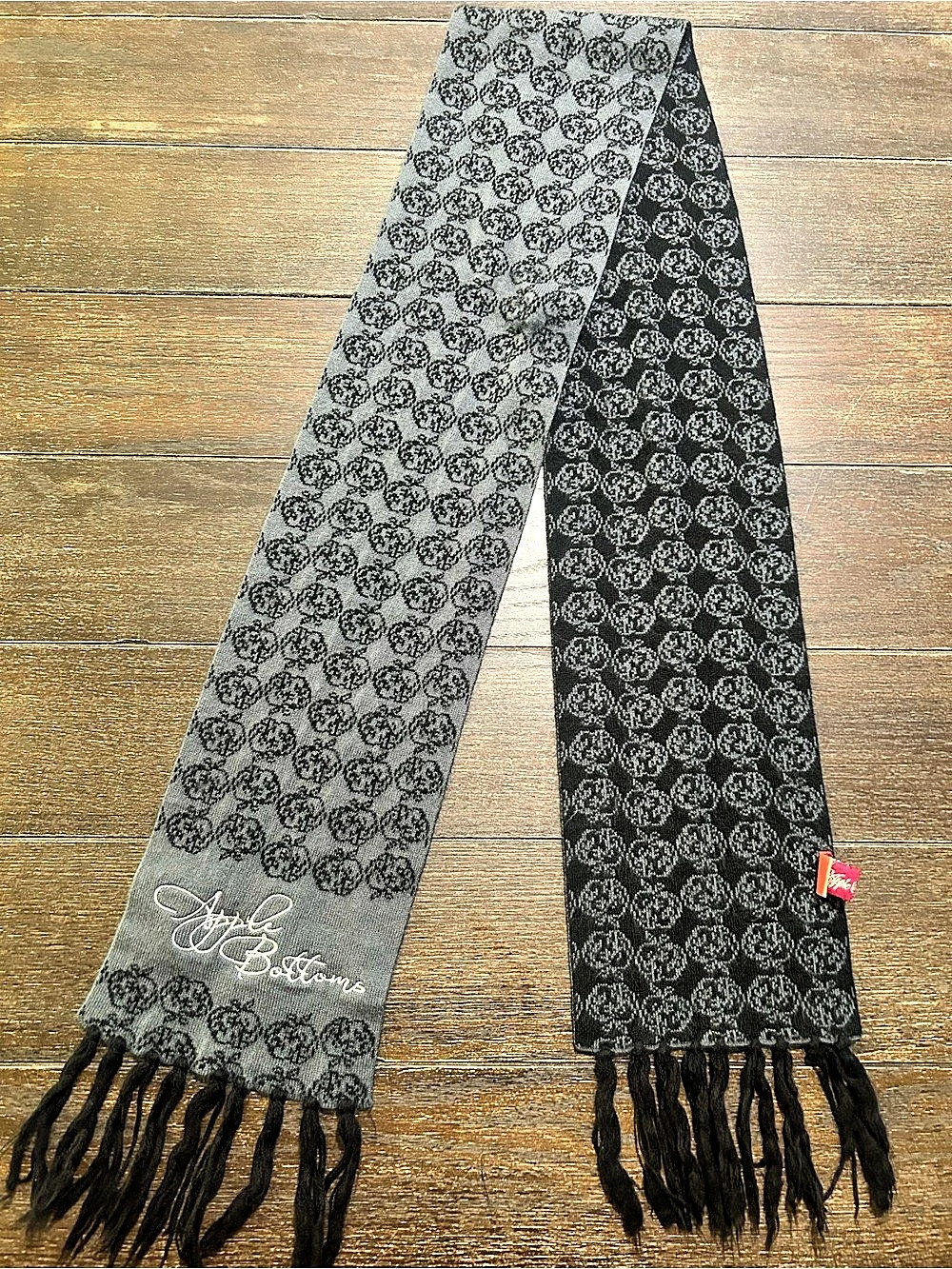Apple Bottoms Monogram Fringe Scarf in Black & Gray
